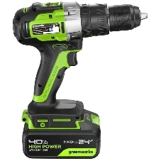 Дрель-шуруповерт GREENWORKS GD24DD60, 24 В, 0 Ач, 60 Нм, бесщеточный, ударный