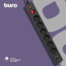 Сетевой фильтр Buro BU-SP1.8 USB 2A-B 1.8м (6 розеток) черный (коробка)