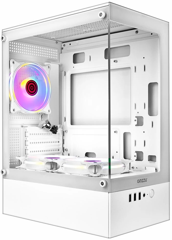 Компьютерный корпус Ginzzu CL485 mATX FAN 3*12LD4 передняя панель Стекло белый