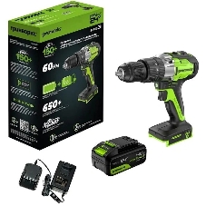 Дрель-шуруповерт GREENWORKS GD24DD60, 24 В, 0 Ач, 60 Нм, бесщеточный, ударный