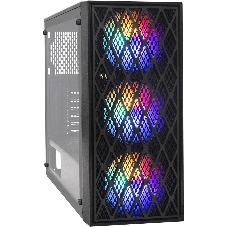 Компьютерный корпус Miditower ExeGate EVO-8243-NPX600 (ATX, БП 600NPX с вент 12 см, 2хUSB+1хUSB 3.0, черный, 3 вент. с RGb подсветкой, боковая панель - закаленное стекло)