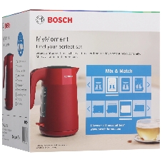 Электрочайник Bosch TWK2M164 красный, 1.7 л, 2400 Вт, скрытый нагревательный элемент
