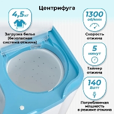 Стиральная машина Фея СМП 50 Н белая/голубой, загрузка вертикальная 5 кг, 1300 об/мин., класс: В
