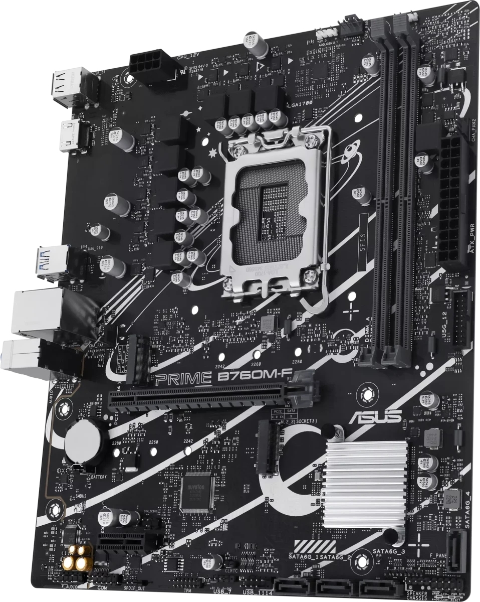 Материнская плата ASUS PRIME B760M-F, LGA 1700, Intel B760, 2xDDR5, 4xSATA, 2xM.2, 1xPCIe 4.0 x16, 1xPCIe 3.0 x1, 1xHDMI, 1x1Gb LAN, 4xUSB-A 5Gbps, 2xUSB-A 2.0, 7.1, mATX