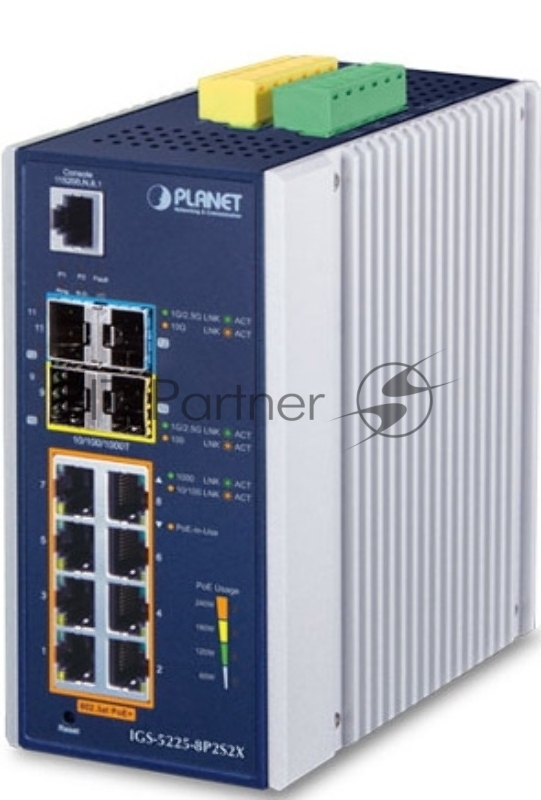 Коммутатор PLANET IGS-5225-8P2S2X, 8×1 Гбит/с PoE+ + 2×1 Гбит/с SFP + 2×10 Гбит/с SFP+, управляемый