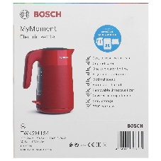 Электрочайник Bosch TWK2M164 красный, 1.7 л, 2400 Вт, скрытый нагревательный элемент