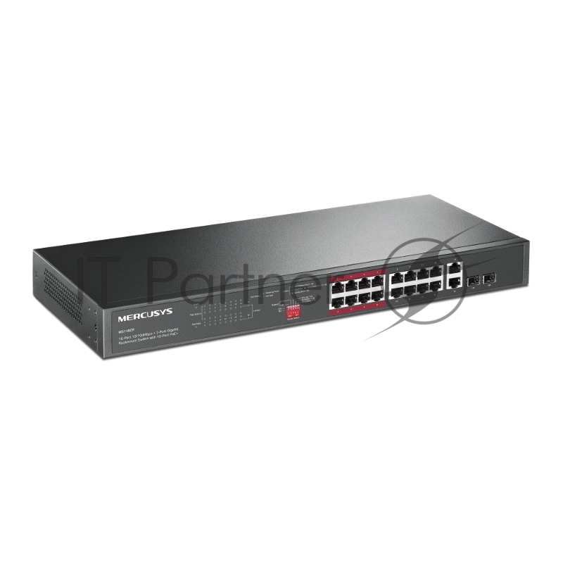 Коммутатор Mercusys MS118CP, 16×100 Мбит/с PoE + 2×1 Гбит/с, неуправляемый