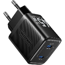 Сетевое зарядное устройство Vention на 2 порт USB С+C GaN 45W Черный