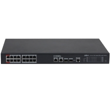 Коммутатор 20-портовый гигабитный управляемый с PoE Dahua DH-S4220-16GT-240, уровень L2, 16xRJ45 1Gb PoE, 2xRJ45 1Gb, 2xSFP 1Gb, суммарно до 240Вт, коммутация 56 Гбит/с, MAC-таблица 8к, металл