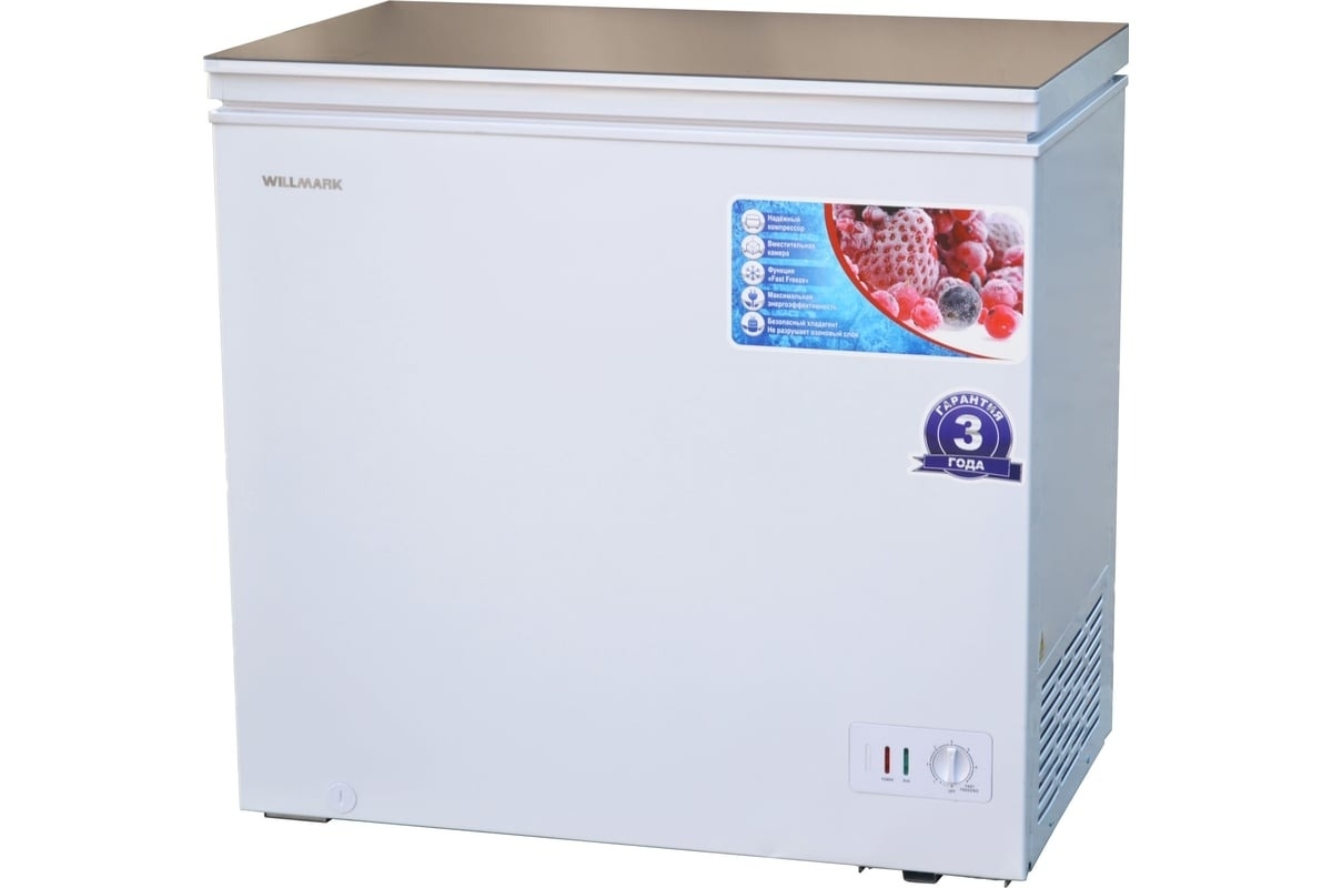 Морозильный ларь Willmark CF-250G белый стеклянная крышка, 211л