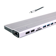 Адаптер VCOM TypeC -->3*USB3.0+2*USB2.0+VGA+RJ45+SD+TF+AUD+HDMI+DP+2*USB3.1 Data+PD