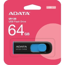 Флешка USB ADATA UV128 (AUV128-64G-RBE), 64Gb, USB 3.0, R/W 100/30, черный/синий