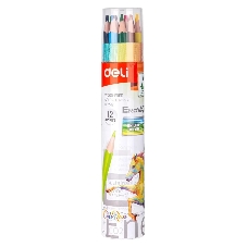 Карандаши цветные Deli EC112-12 Enovation, трехгранный профиль, пластик 12 цветов, картонный тубус (12шт)