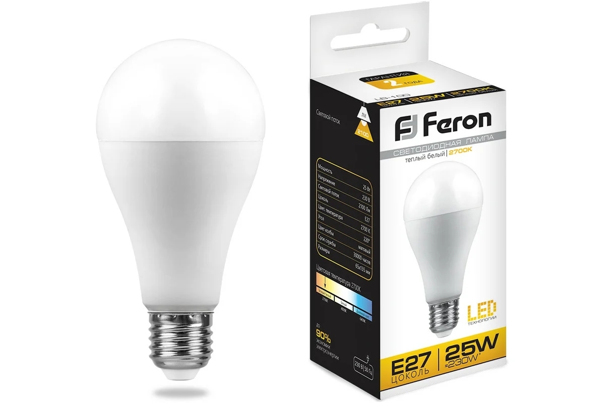 Лампа светодиодная Feron LB-100 25W 230V E27 2700K A65