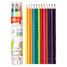 Карандаши цветные Deli EC112-12 Enovation, трехгранный профиль, пластик 12 цветов, картонный тубус (12шт)