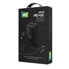 Сетевое зарядное устройство MORE CHOICE NC85i 1USB+1Type-C 3.0A PD 20W+QC3.0 для Lightning 8-pin Type-C, черный