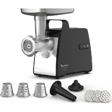 Мясорубка электрическая Moulinex ME558810 черный, 2200 Вт, 3.9 кг/мин, реверс, насадки - 8