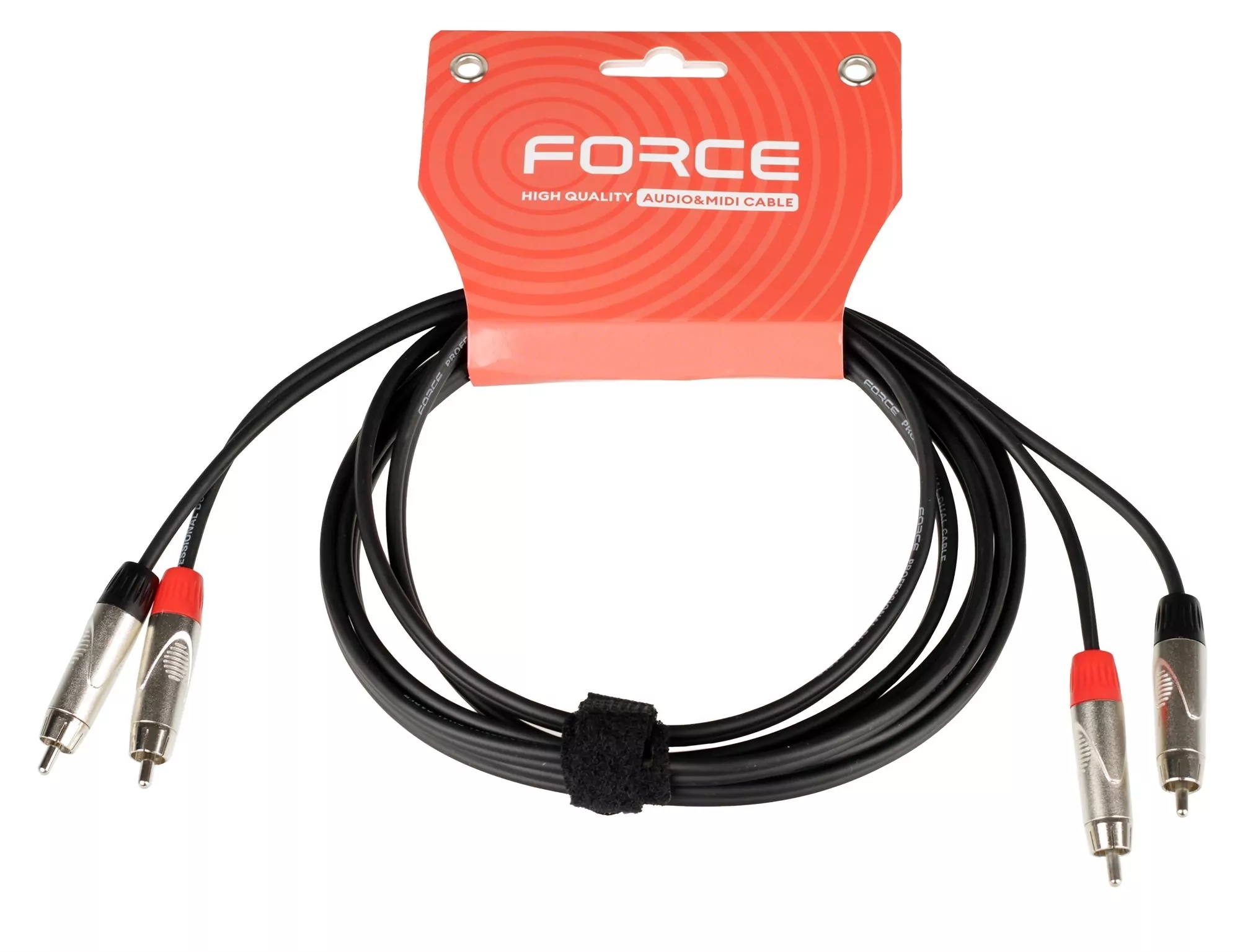 Кабель аудио FORCE FLC-20/32xRCA (M) - 2xRCA (M), стерео, используется для подключения бытовых и DJ аудио устройств к микшерам, диаметр 4,8 мм, металлические разъемы, длина 3 м