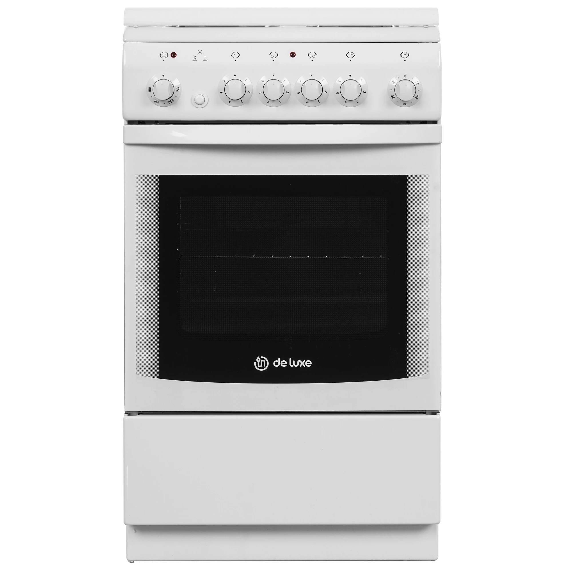 Плита электрическая DeLuxe 506004.00 э белый, конфорок 4 шт, духовка 60 л, 50 см x 85 см x 60 см