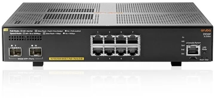 Коммутатор HPE Aruba 2930F 8G PoE+ 2SFP+, 8×1 Гбит/с PoE+ + 2×10 Гбит/с SFP+, управляемый