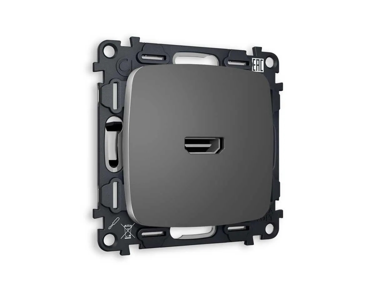 Комплект механизма розетки HDMI 2.0 OMEGA Антрацит серый 40V/500mA 2.0GHz 5-18Gbit/s QUANT (OP6640, VM222) MO664010