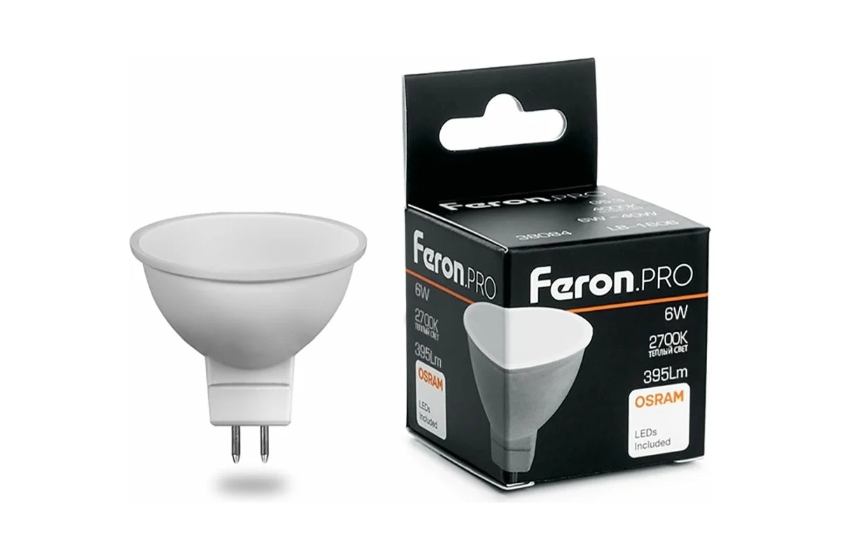 Лампа светодиодная FERON PRO LB-1606 (38083) 6 вт 230в GU5.3 теплый