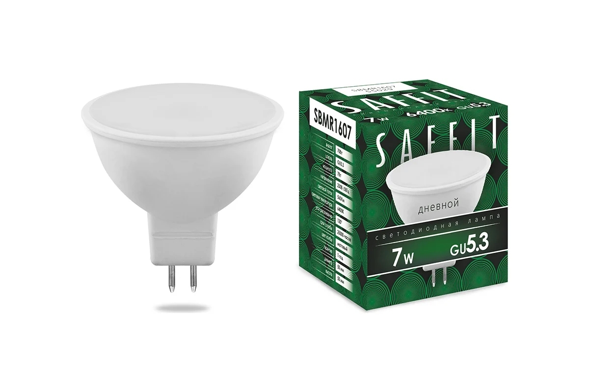 Лампа светодиодная SAFFIT SBMR1607 (55029) 7 вт 230в GU5.3 дневной