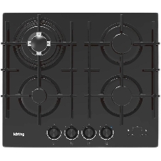 Встраиваемая варочная панель KORTING HGG 6447 ICPTN, газовая, 60 см, 4 конфорки, WOK, газ-контроль, электроподжиг, конфорки SABAF, функция управления вытяжкой (KHI 6099 ICGN, KHI 9099 ICGN), электронный таймер с цифровой индикацией, индикация интенсивности нагрева, адаптер под сжиженныый газ, цвет черное стекло