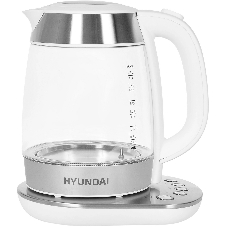 Чайник электрический Hyundai HYK-G4033 1.7 л, 2200 Вт, белый/серебристый (корпус: стекло)