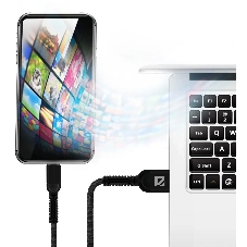 Кабель Defender F167, USB 2.0 (AM) - Type-C, 1 м, 2.4А, нейлоновая оплетка, черный.