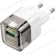 Сетевое зарядное устройство HOCO C131A Platinum 1USB+1Type-C 3.0A QC3.0 PD 30W Transparent черный