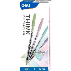 Набор ручек шариковых Deli Think EQ8-C ассорти/прозрачный, d=0.5мм, синие чернила (12шт)