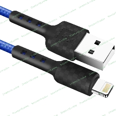 Кабель Defender F181, USB 2.0 (AM) - Apple Lightning (M), 1 м, 2.4А, нейлоновая оплетка, синий.