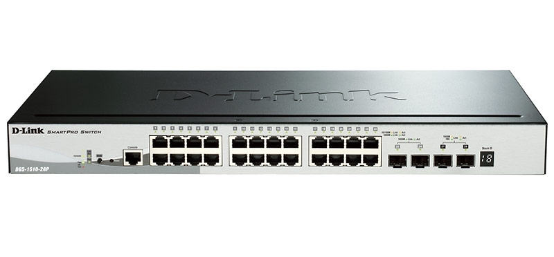 Коммутатор D-Link DGS-1510-28P/A1A, 24×1 Гбит/с + 2×1 Гбит/с SFP + 2×10 Гбит/с SFP+, управляемый