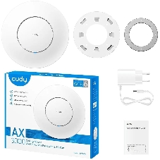 Точка доступа AX3000 Dual Band Ceiling Mount Wi-Fi 6 Access Point, Chipset MT7981, 802.11ax/ac/a/b/g/n, 2402Mbps at 5GHz + 574Mbps at 2.4GHz, 1 x 2.5G RJ45 Port, MU-MIMO, Support 12V DC or 802.3at PoE or Passive PoE, Internal Antennas, 48V passive PoE adapter included, Cudy Mesh Support