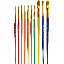Набор кистей Silwerhof Color (набор 10шт) синтетика круглая №2,3/плоская №3,6,7,12/овальная №3,10