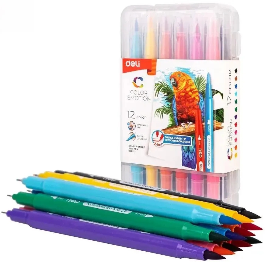 Фломастеры Deli EC151-12 Color Emotion 12 цветов, пластиковая коробка (12шт)