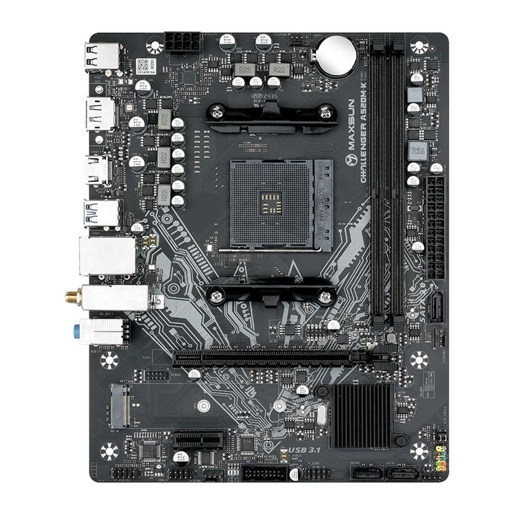 Материнская плата Maxsun MS-Challenger A520M-K WIFI, AM4, AMD A520, 2xDDR4, 3xSATA, 2xM.2, 1xPCIe 3.0 x16, 1xPCIe 3.0 x1, 1xDP, 1xHDMI, 1x1Gb LAN, Wi-Fi 5, Bluetooth 4.2, 2xUSB-A 5Gbps, 4xUSB-A 2.0, 2x3.5 мм, 5.1, mATX