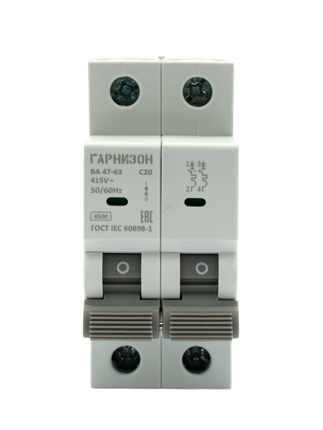 Автоматический выключатель Гарнизон CB-4763-2-20-4.5-C, ВА 47-63, 2P, 20А, 4.5кА (C)