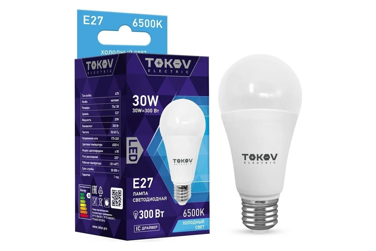 Лампа светодиодная TOKOV ELECTRIC 30Вт А70 6500К Е27 176-264В