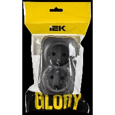 GLORY Розетка 2-местная для открытой установки с заземлением без защитных шторок 16А РС22-3-ХСм сталь матовый