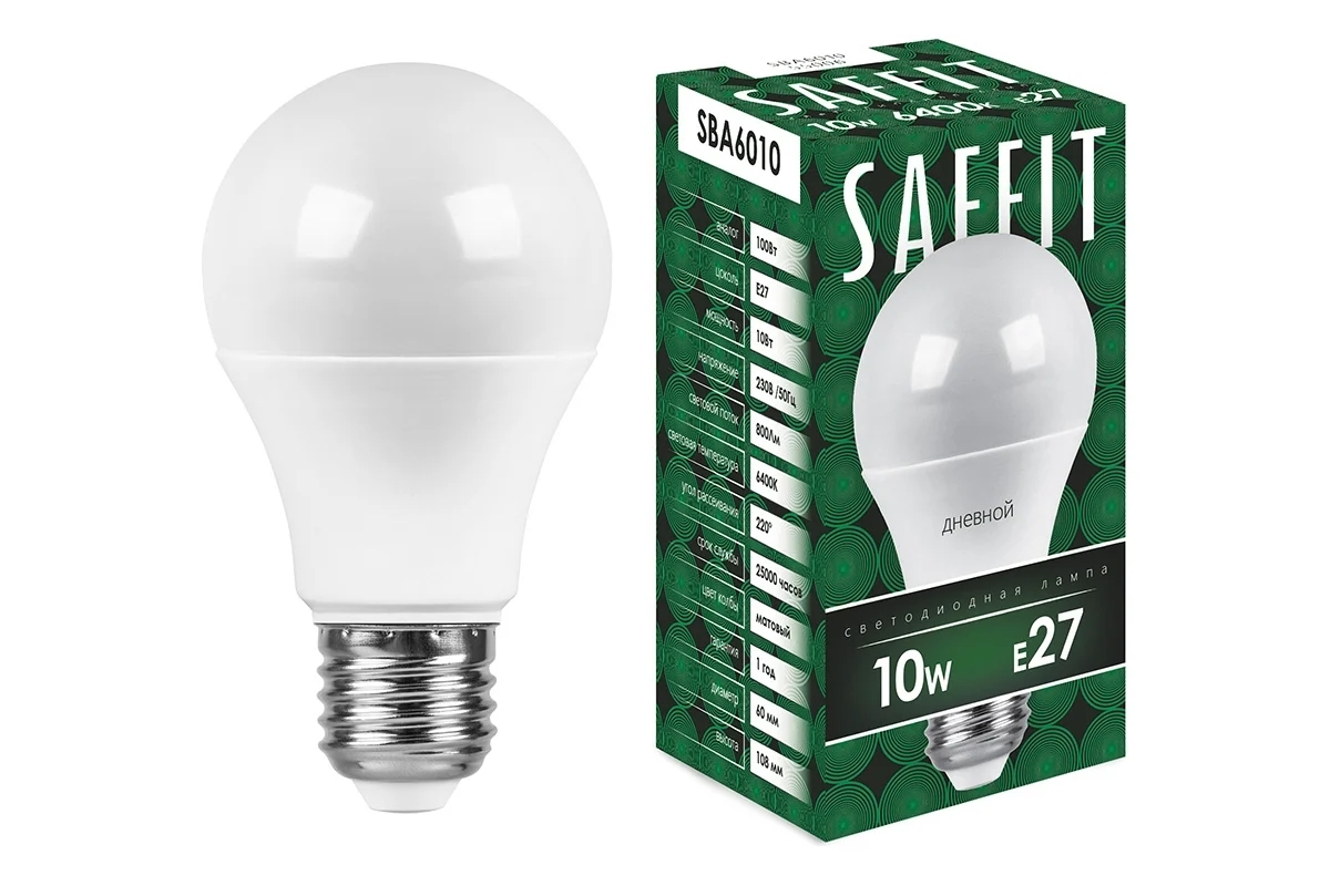 Лампа светодиодная SAFFIT SBA6010 (55006) 10Вт Е27 дневной