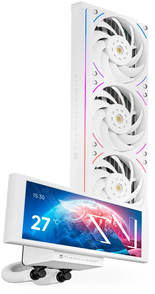 Водяное охлаждение для процессора Thermalright Trofeo Vision 360 (360mm, LED, White, ARGB/Fans: 3x120mm, 69CFM, 27dBA, 2150RPM/Pump height 102mm, 6400RPM, Rad thickness 27mm/S: 1700, 1200, 1851, 115X, 2011, 2066, AM5, AM4)