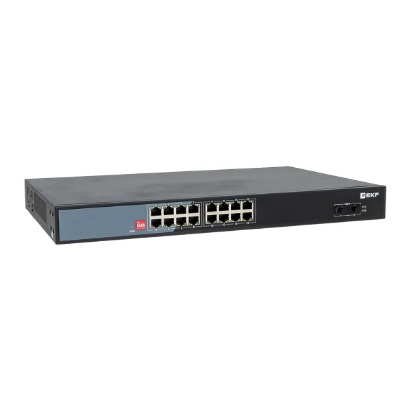Коммутатор EKF TSX-U-2GX/SFP-16GTP-R, 16×1 Гбит/с PoE + 2×1 Гбит/с SFP, неуправляемый