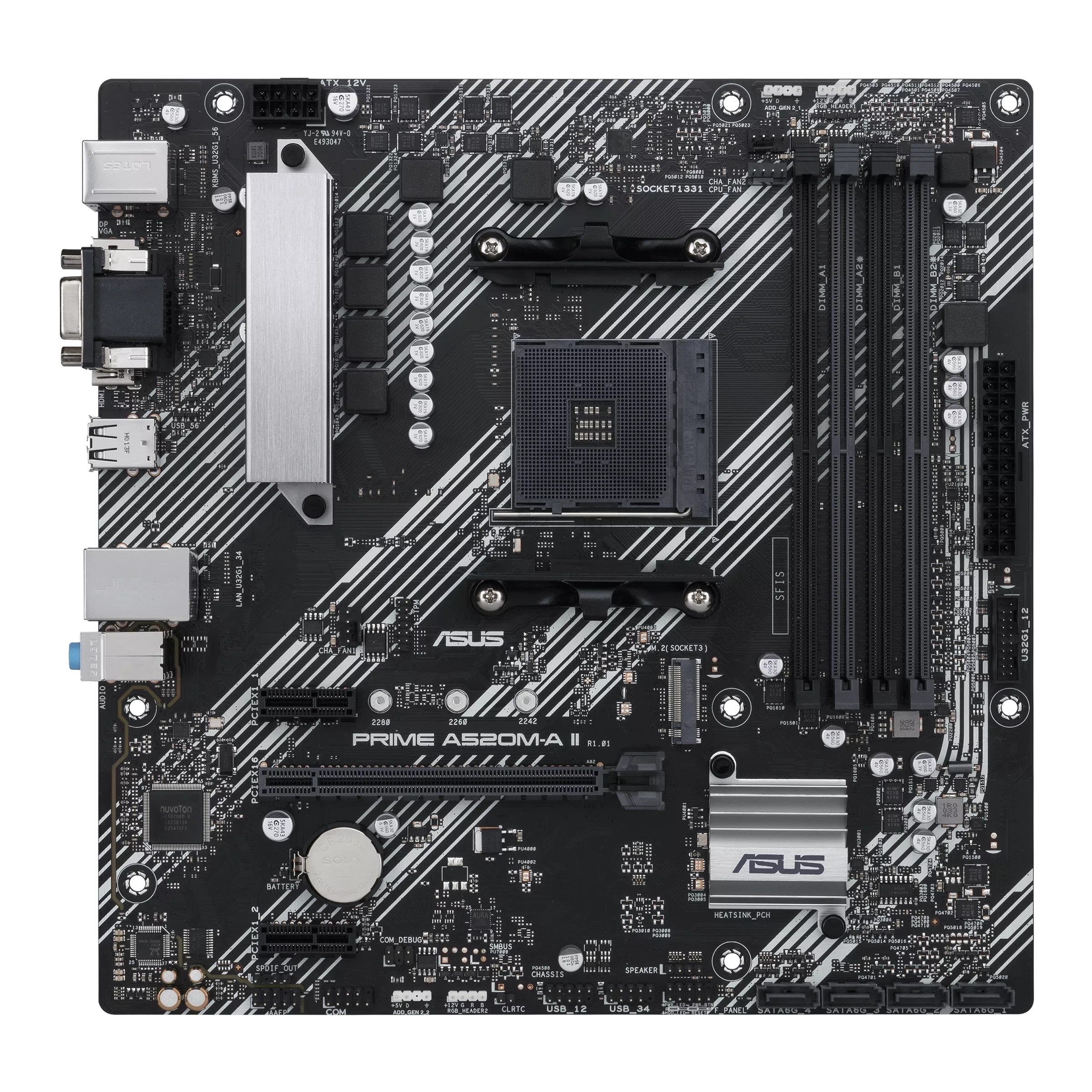 Материнская плата ASUS PRIME A520M-A II/CSM, AM4, AMD A520, 4xDDR4, 4xSATA, 1xM.2, 1xPCI-E 3.0 x16, 2xPCI-E x1, 1xDP, 1xHDMI, 1xVGA, 1x 1Gb LAN, 2xUSB-A 2.0, 4xUSB-A 3.0, 3x3.5 мм, 7.1, mATX