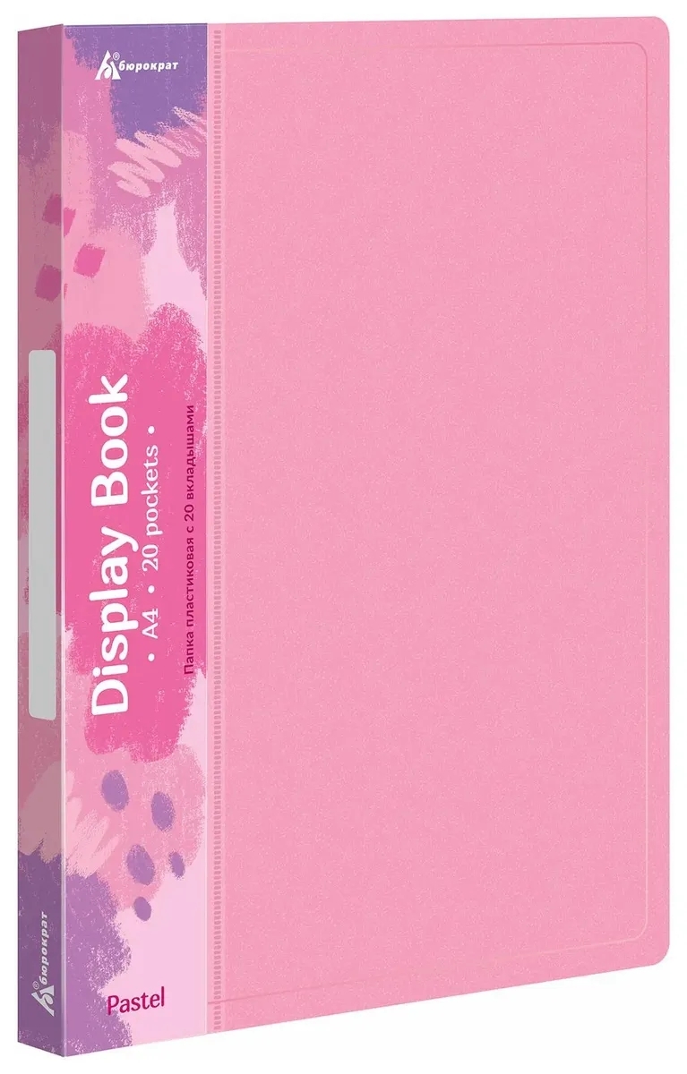 Папка с 20 прозрачными вкладками Бюрократ Pastel PAST20PINK A4, пластик, 0.5мм, торцевой карман с бумажной вставкой, розовый