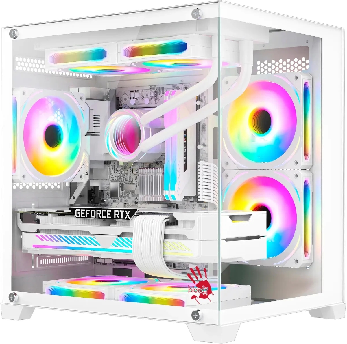 Компьютерный корпус Bloody BD-CC105 белый без БП mATX 5x120мм 1xUSB 2.0 1xUSB 3.0 audio bott PSU