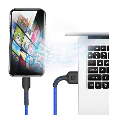 Кабель Defender F181, USB 2.0 (AM) - microUSB 2.0 (BM), 1 м, 2.4А, нейлоновая оплетка, синий.