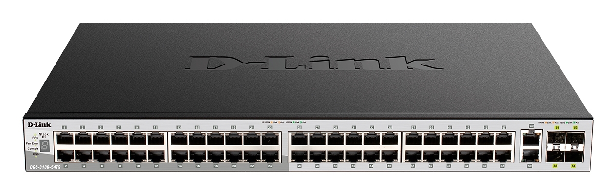 Коммутатор D-Link DGS-3130-54PS/B, 48×1 Гбит/с + 2×10 Гбит/с Base-T + 4×10 Гбит/с SFP+, управляемый