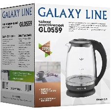 Чайник электрический Galaxy Line GL 0559, черный, стекло, 2200 Вт, 2 л